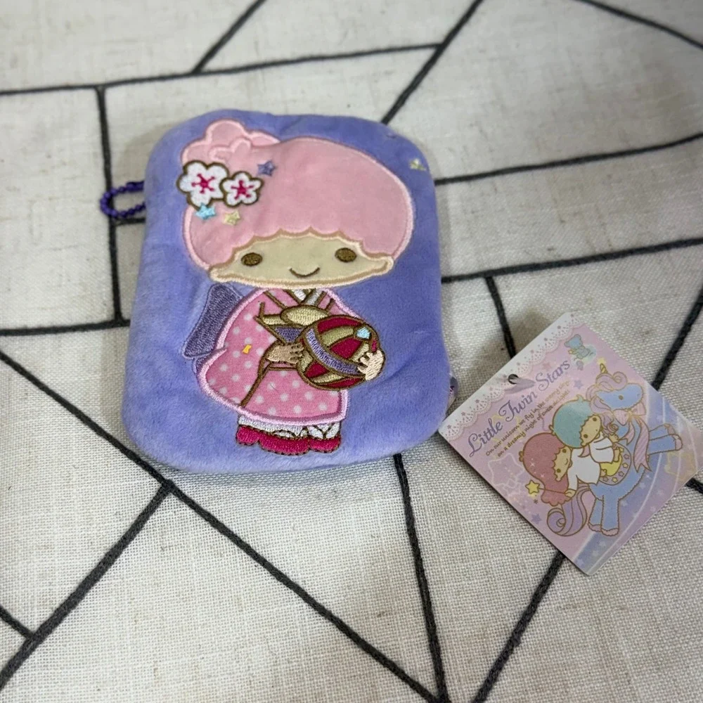 Sanrio Little Twin Stars Pouch OS Purple Kimono Lala Plush Zipper Coin Purse NWT